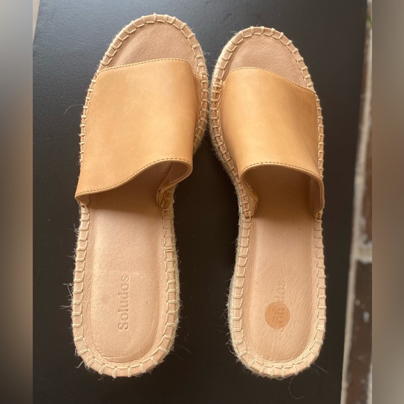 Soludos Laguna Camel Tan Leather Espadrille Heeled Mule Sandals Size 10 NWOT! - Picture 9 of 9